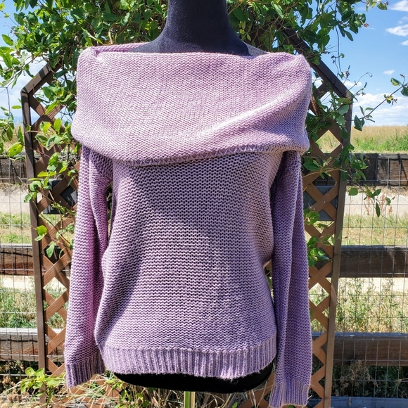 Lulus Daveny Dusty Lavender Off-the-Shoulder Knit Sweater Women's Size Small EUC - Picture 16 of 16